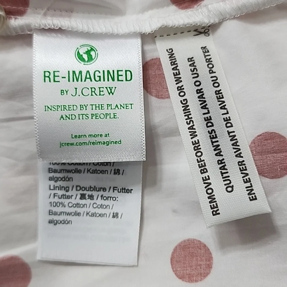 J.Crew White Rose Polka Dot Short Puff-Sleeve‎ Cotton Poplin Mini Wrap Dress XS